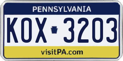 PA license plate KOX3203