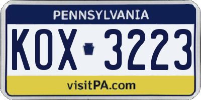 PA license plate KOX3223