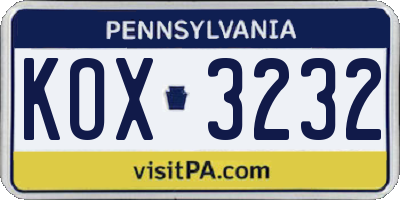 PA license plate KOX3232