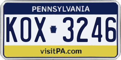 PA license plate KOX3246