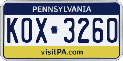 PA license plate KOX3260