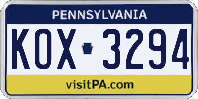PA license plate KOX3294