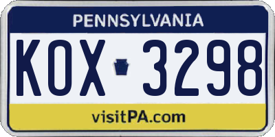 PA license plate KOX3298