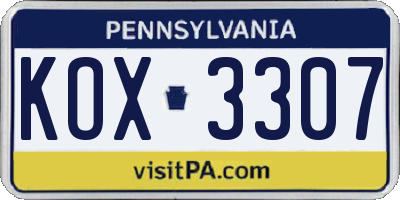 PA license plate KOX3307