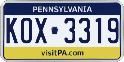 PA license plate KOX3319