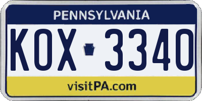 PA license plate KOX3340
