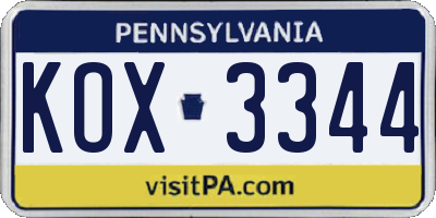 PA license plate KOX3344
