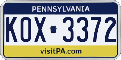 PA license plate KOX3372