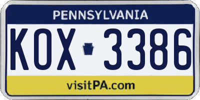 PA license plate KOX3386