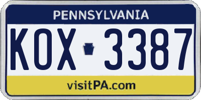 PA license plate KOX3387