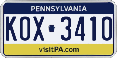 PA license plate KOX3410