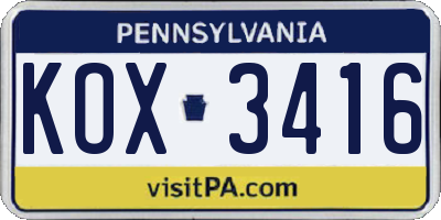PA license plate KOX3416