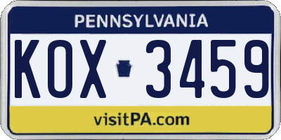 PA license plate KOX3459