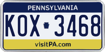 PA license plate KOX3468