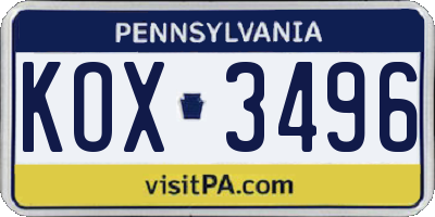 PA license plate KOX3496