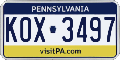 PA license plate KOX3497