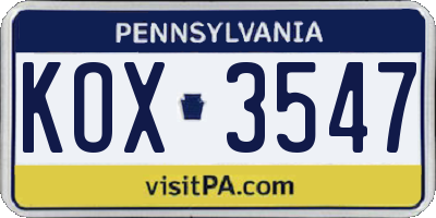 PA license plate KOX3547