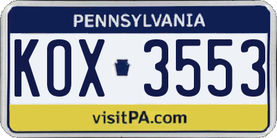 PA license plate KOX3553