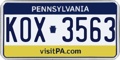 PA license plate KOX3563