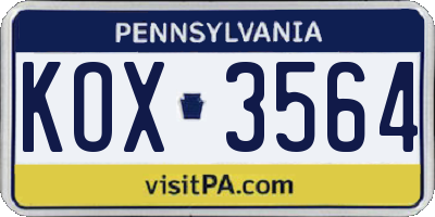 PA license plate KOX3564