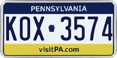 PA license plate KOX3574