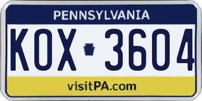 PA license plate KOX3604