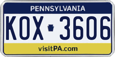 PA license plate KOX3606