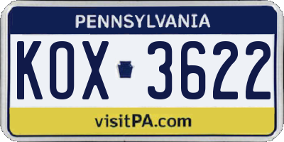 PA license plate KOX3622
