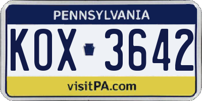 PA license plate KOX3642