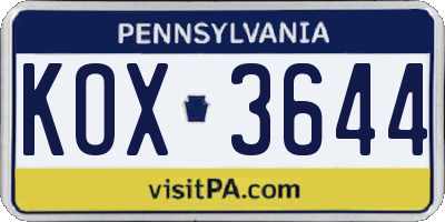 PA license plate KOX3644