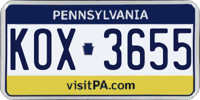 PA license plate KOX3655