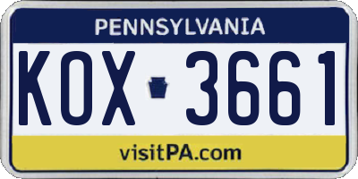 PA license plate KOX3661