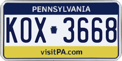PA license plate KOX3668