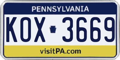 PA license plate KOX3669