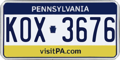PA license plate KOX3676