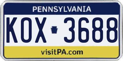 PA license plate KOX3688