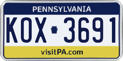 PA license plate KOX3691