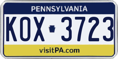 PA license plate KOX3723