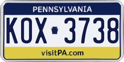 PA license plate KOX3738