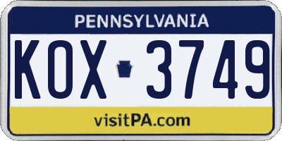 PA license plate KOX3749