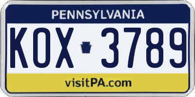PA license plate KOX3789
