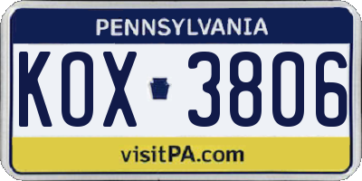 PA license plate KOX3806