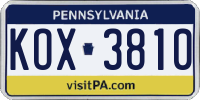 PA license plate KOX3810