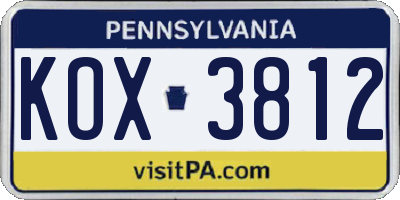 PA license plate KOX3812