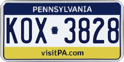 PA license plate KOX3828
