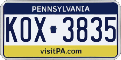 PA license plate KOX3835
