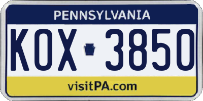 PA license plate KOX3850