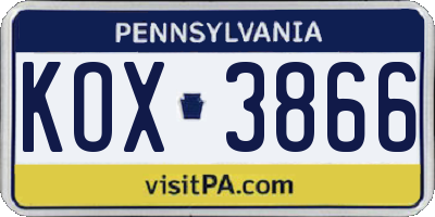 PA license plate KOX3866