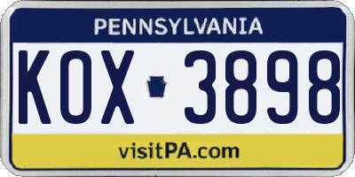 PA license plate KOX3898