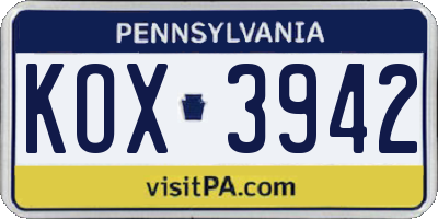 PA license plate KOX3942